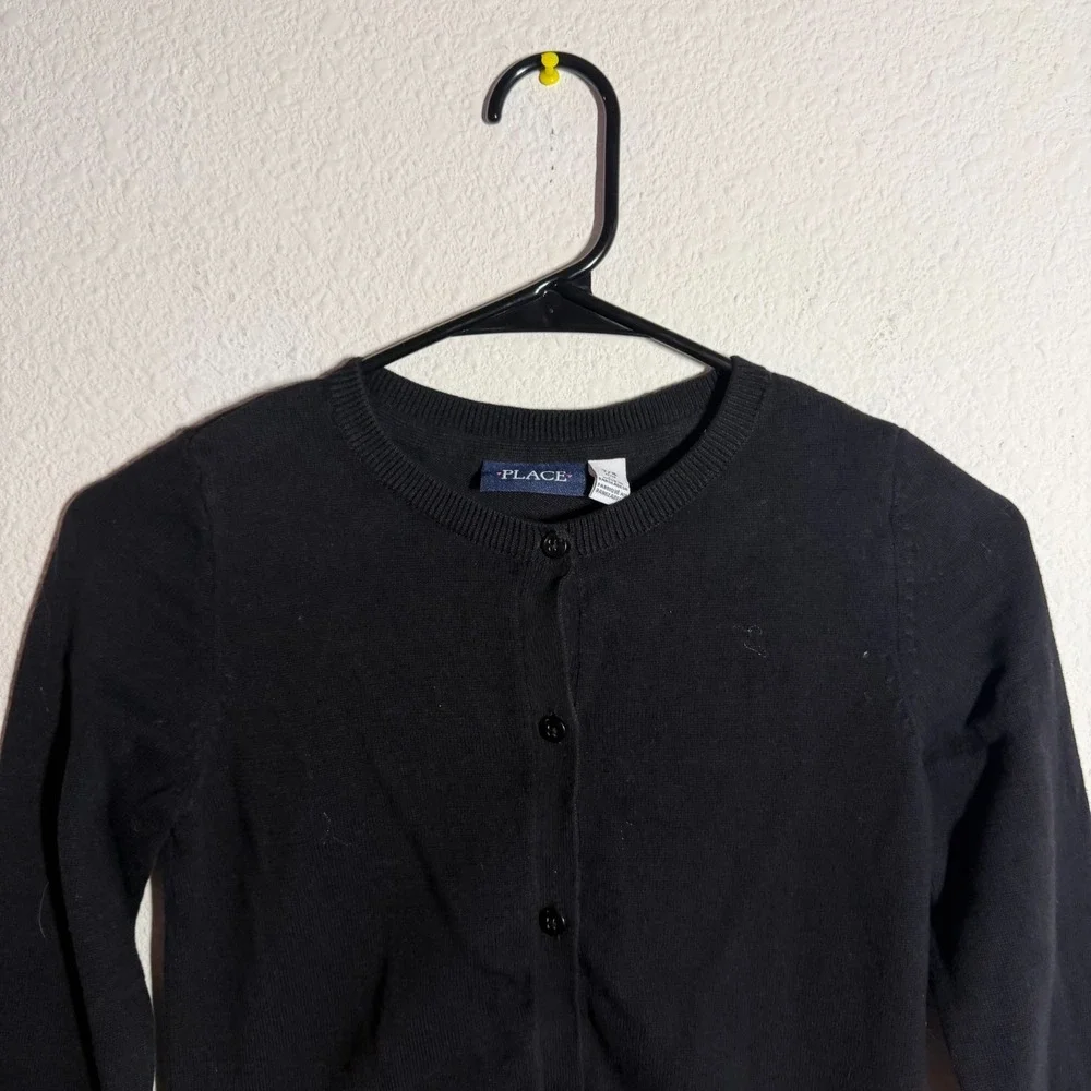 The Children's Place Cardigan Sweater Girls Medium 7/8 Black Ribbed Button Front